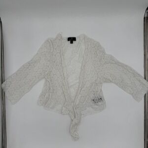 Ronni Nicole Blouse Top Womens 2X White Crochet Circle Outlets Design Tie Front